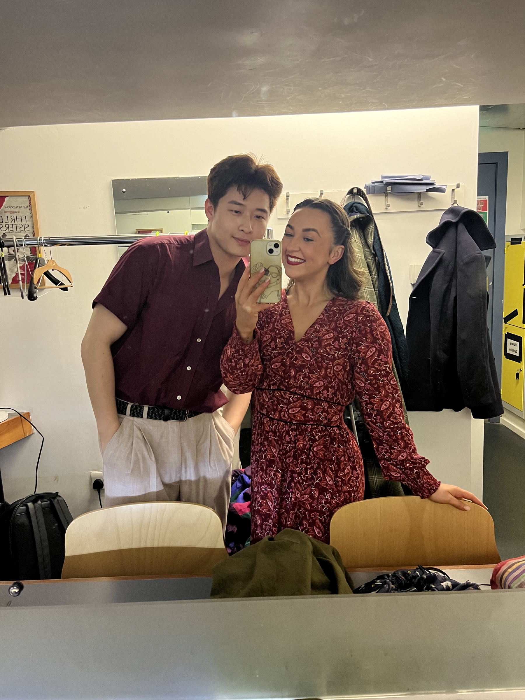 Zhenhao Wen and a member of the Elegies company backstage after the performance