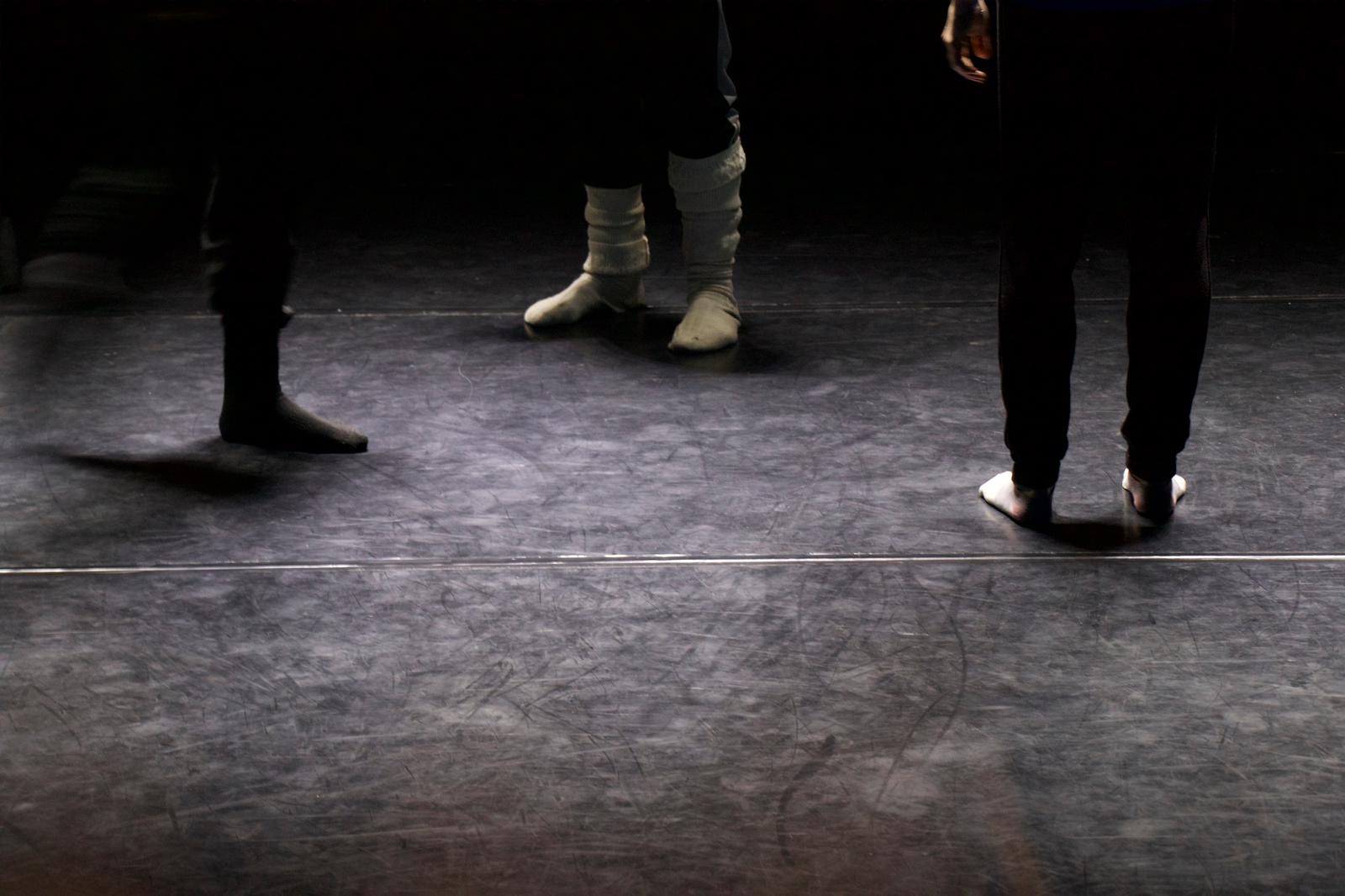Dancers during a stage rehearsal for Elegies