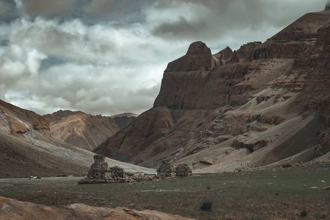 Tibet ancient stupas valley
