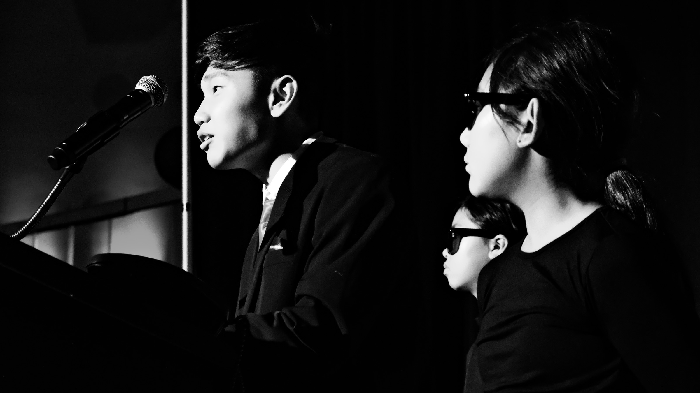 Black and white podium scene