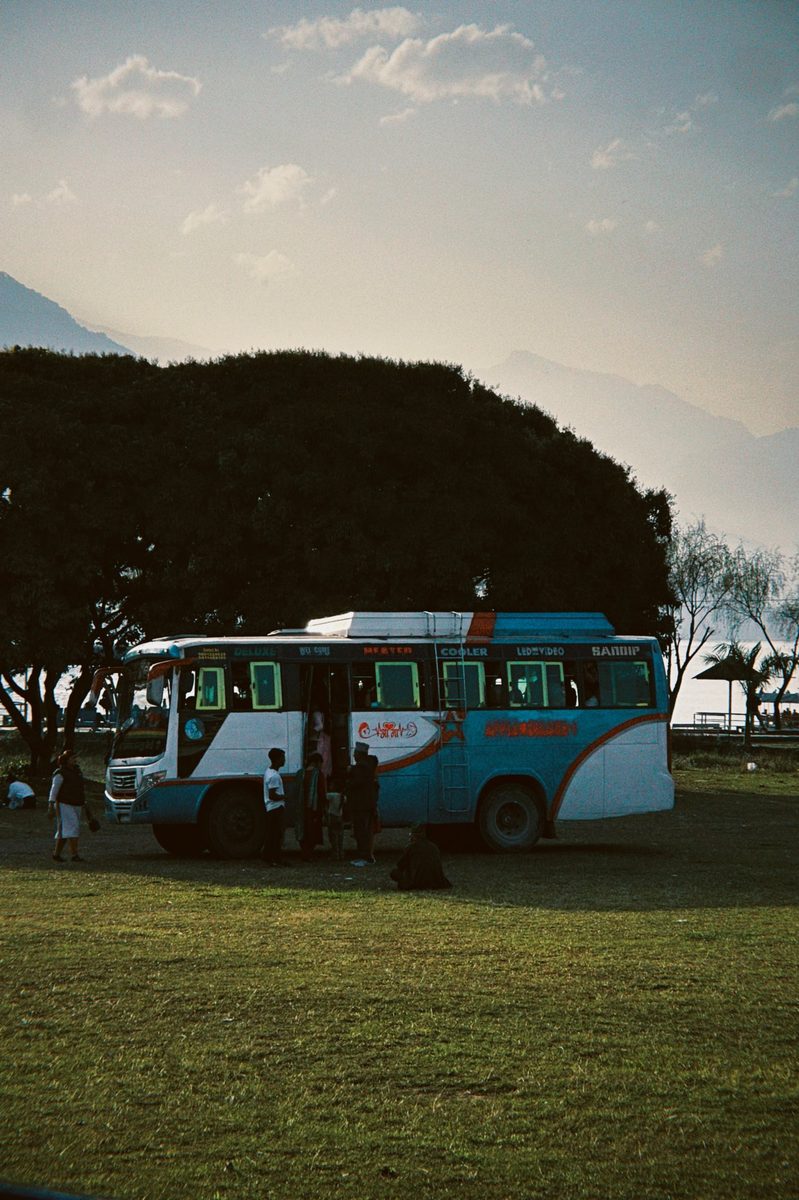 Blue bus in Pokhara