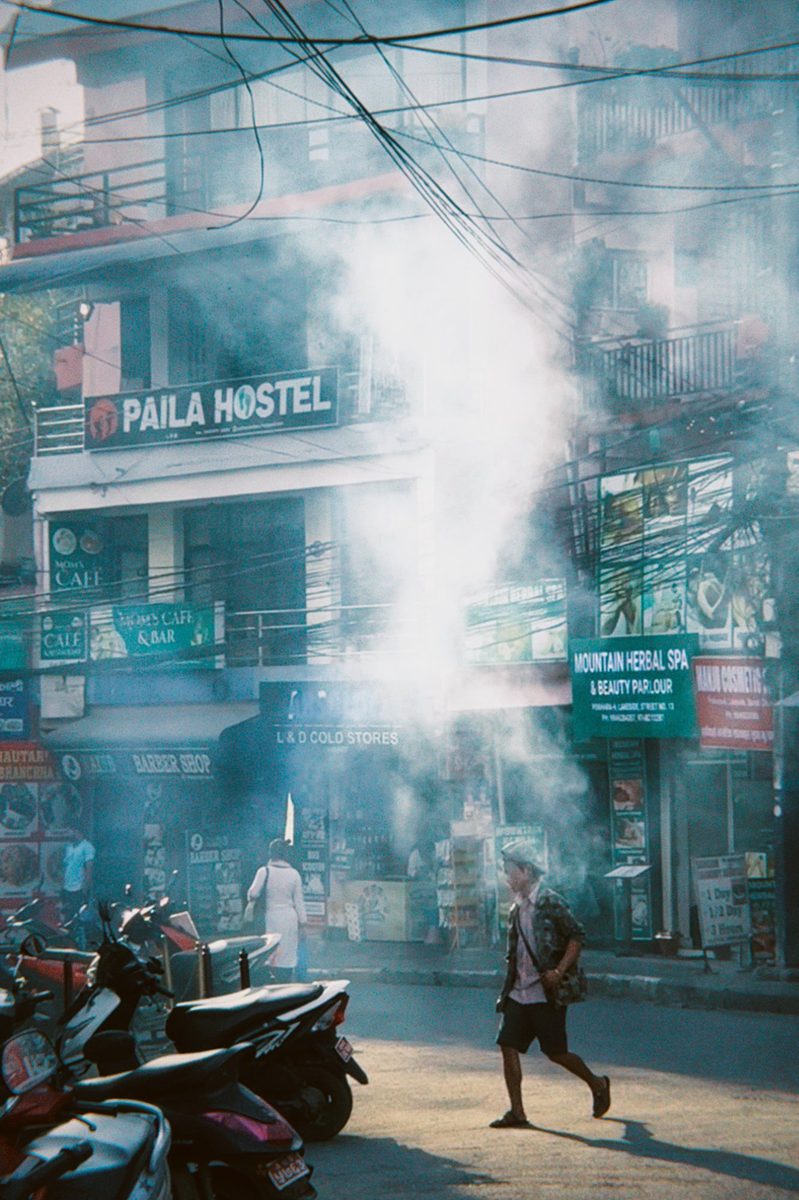Pokhara street with smoke