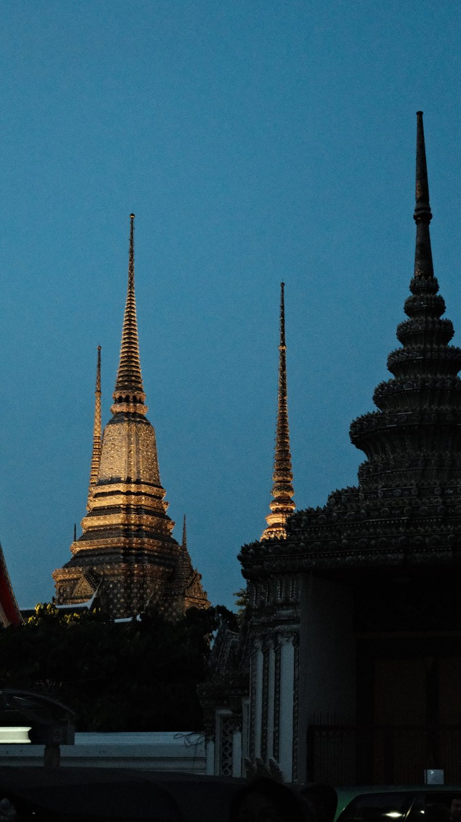 Temple spires at dusk