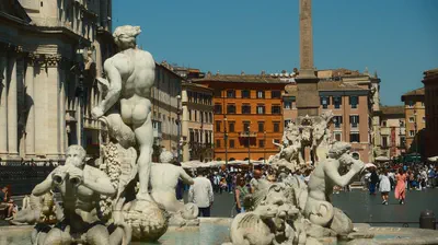 Fountain and obelisk in Piazza Navona, Rome, Italy