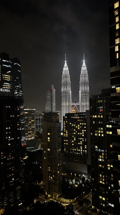 The Petronas Twin Towers at night in Kuala Lumpur, Malaysia
