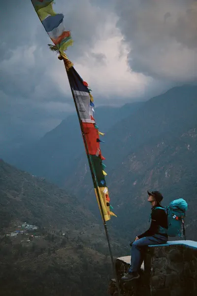 Prayer flags above a Himalayan valley in Nepal