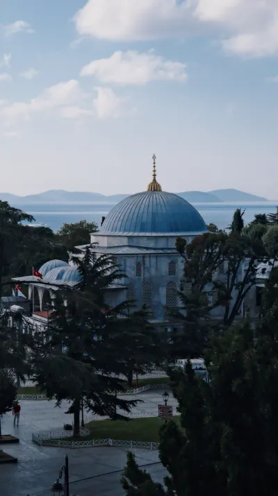 Mosque dome overlooking the Sea of Marmara in Istanbul, Turkey